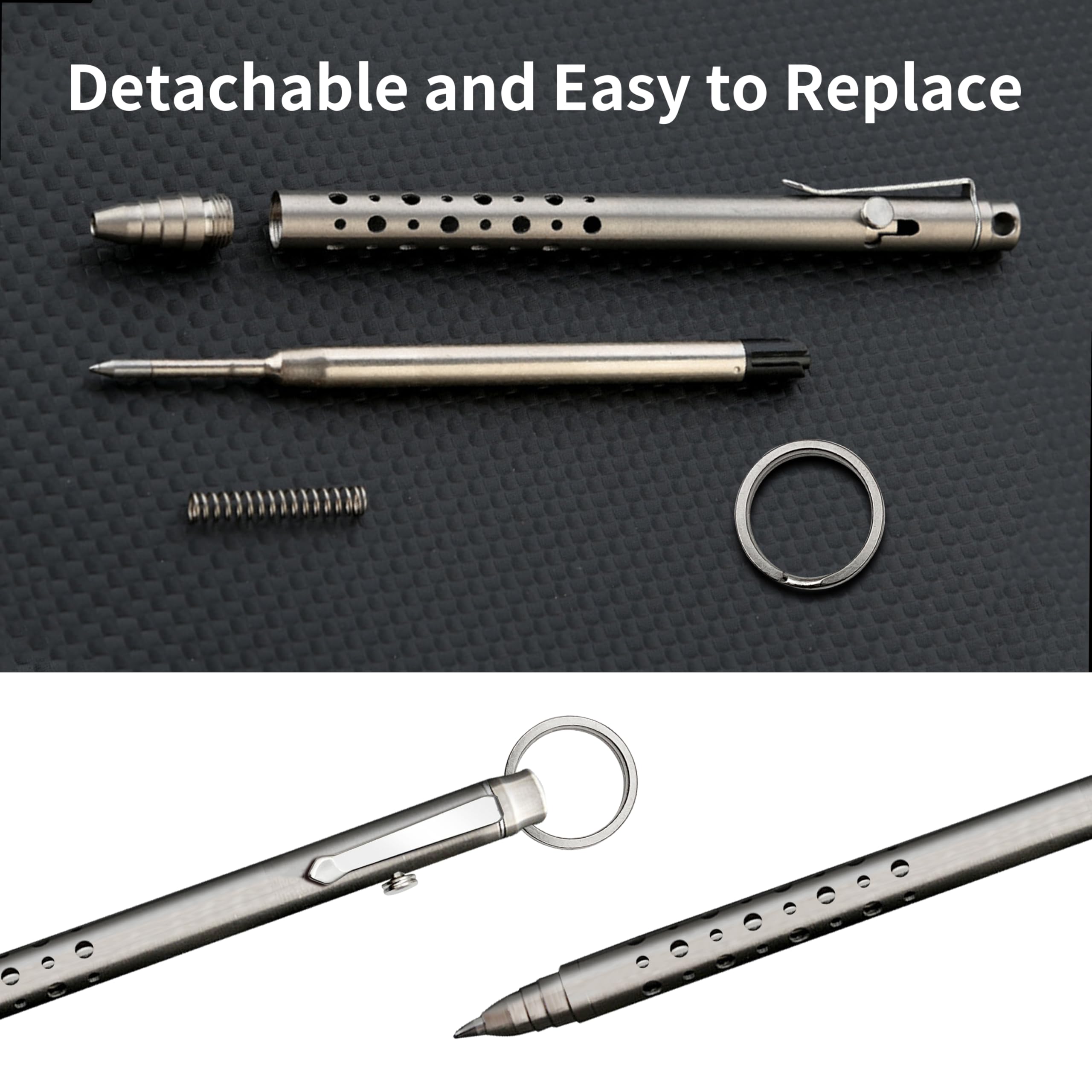 Długopis kieszonkowy EDC ze stopu tytanu, mini długopis kulkowy, wysuwany metalowy długopis kulkowy, długopis taktyczny, tactical pen, odpowiedni do codziennego użytku i do podpisywania