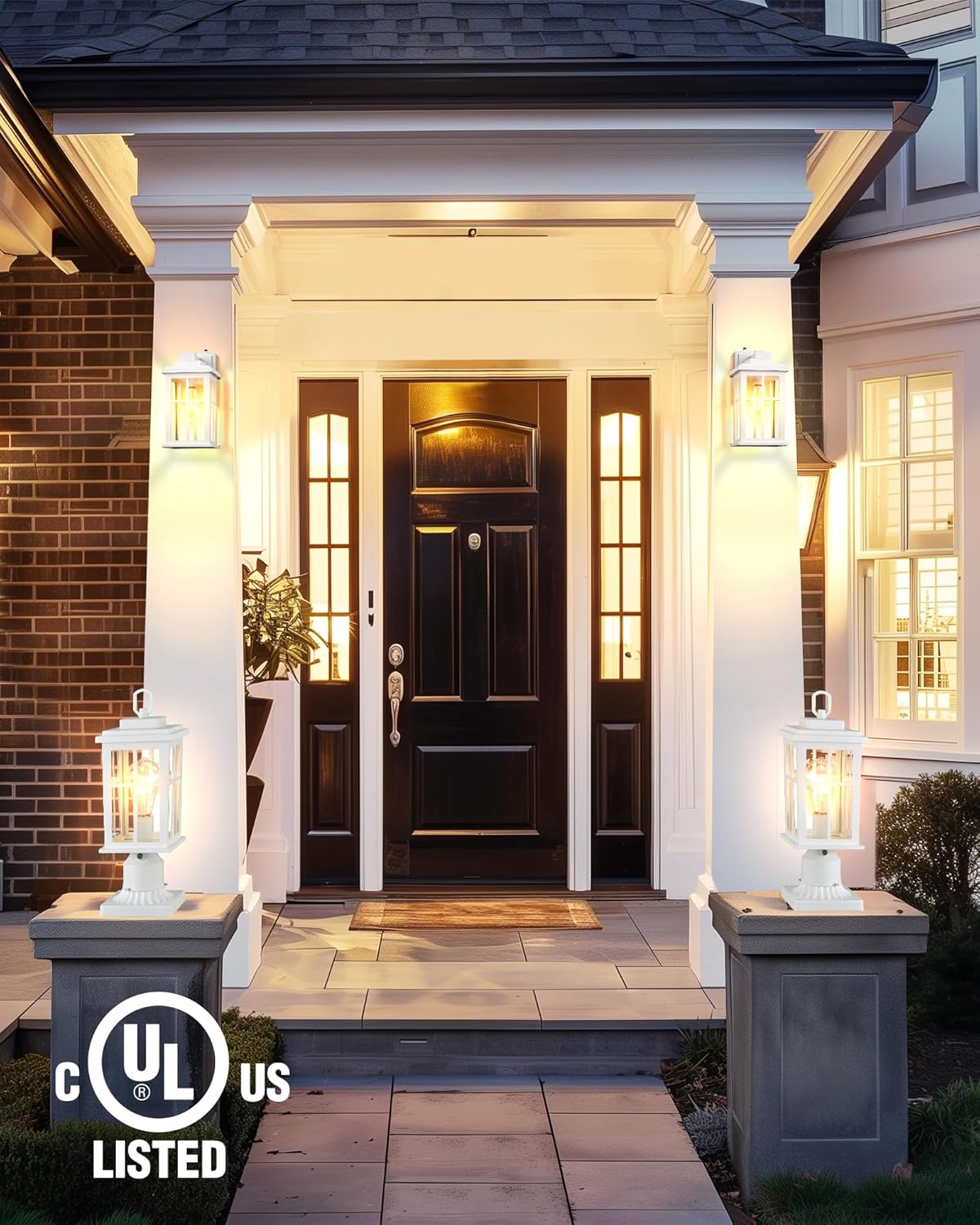 Dusk to Dawn Outdoor Post Lights, White Post Lights Outdoor with Pier Mount Base, Waterproof Lamp Posts Outdoor Lighting with Tempered Glass for Garden, Porch(Hardwired 120V, Not Solar)