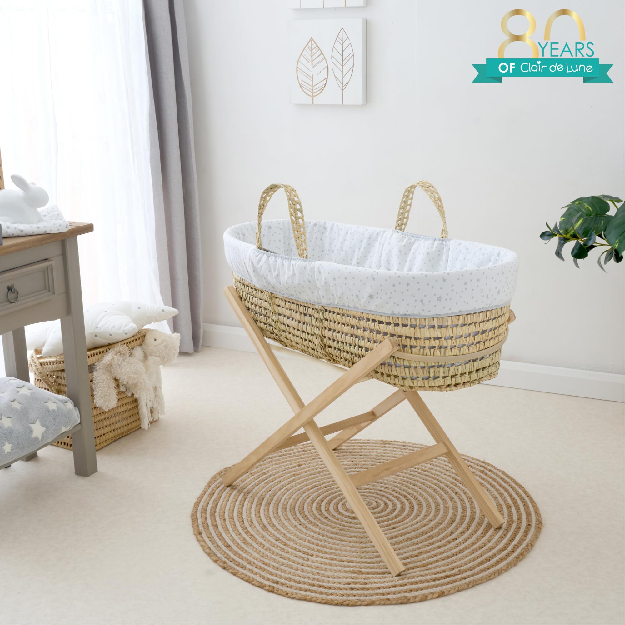 Clair de Lune Star & Stripes Essential Moses Basket Special Buy Bundle 75 x 28 cm
