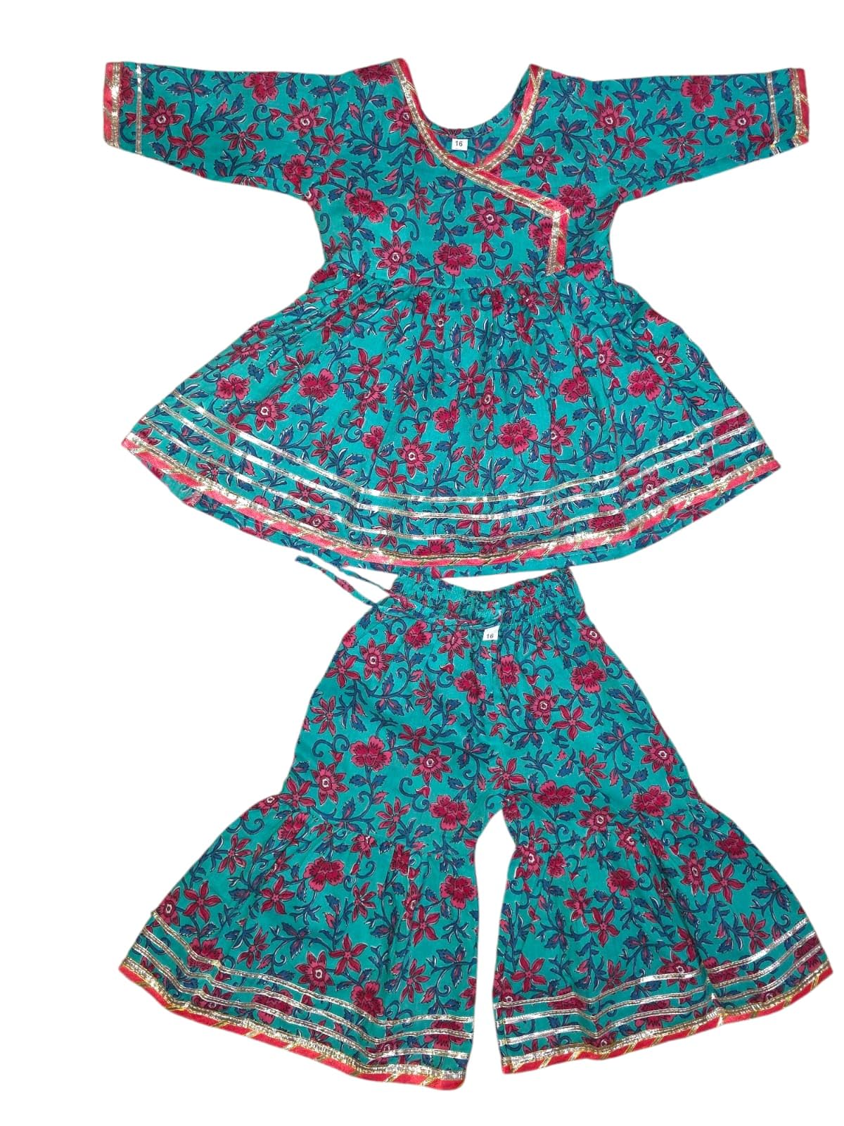Beautiful Girls Angrakha Style Flair Kurti with Sharara Set-image-7