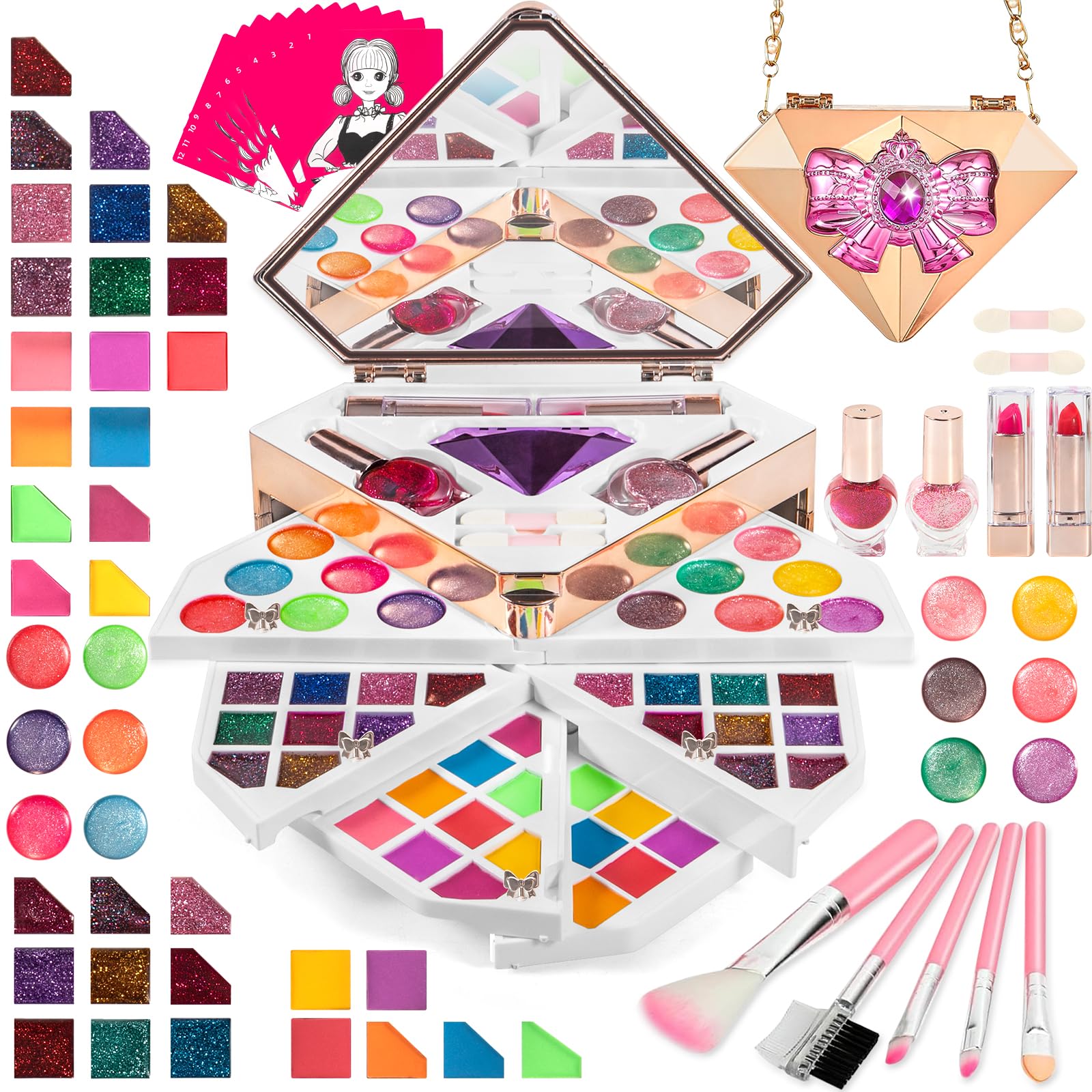 Coffret Maquillage Enfant 75 Pièces – Avec Lumières Et Musique, Lavable, Sécuritaire, Pour Filles 3+ Ans - 8