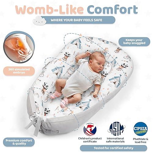 Miniatura 2 de Tumbona para bebé recién nacido, nido de bebé para dormir conjunto, refrescante, suave, transpirable, tumbona portátil para bebés, esenciales para