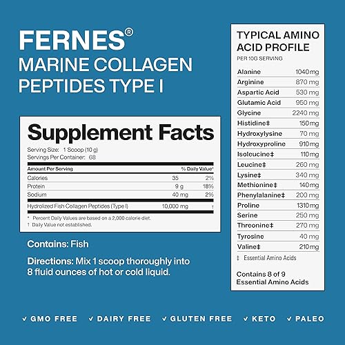 Miniatura 3 de Péptidos de colágeno marino para mujeres y hombres (1.5 libras) de pescado tipo I, sin sabor e inodoro, proteína hidrolizada de fácil mezcla, para