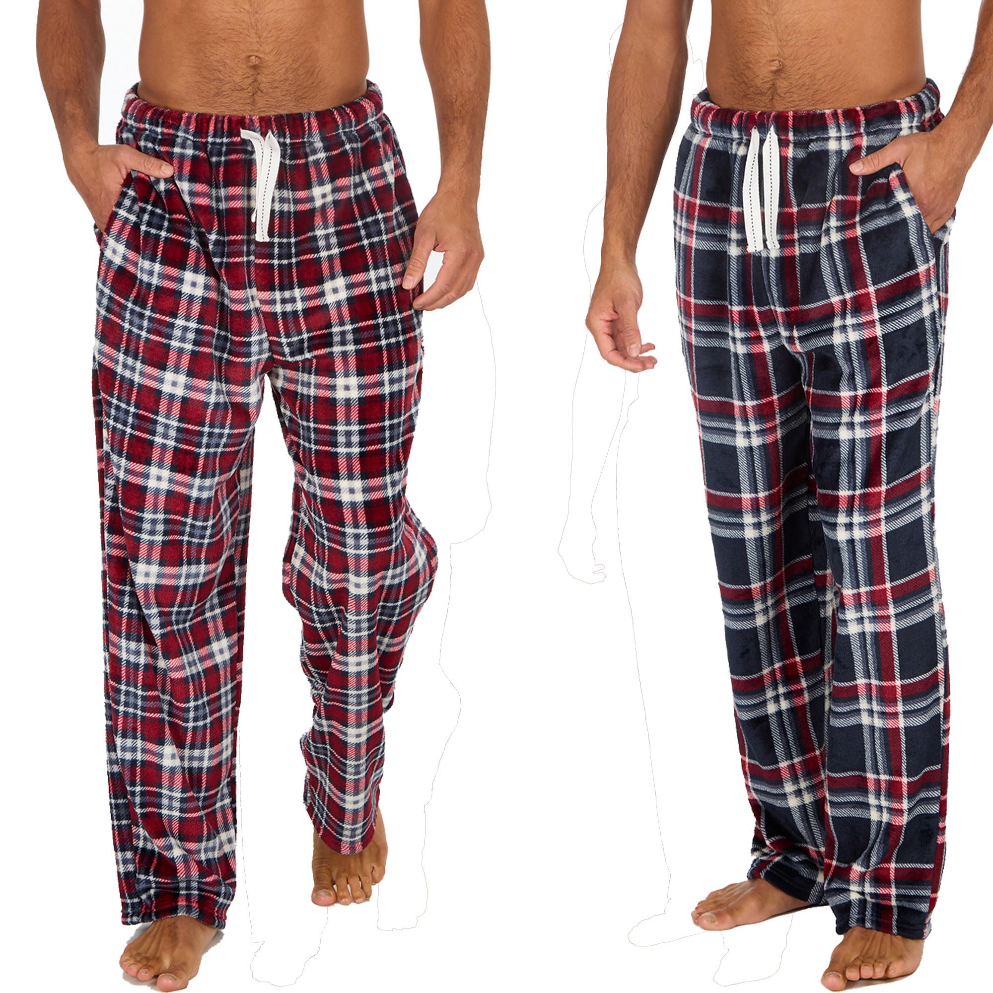 INSIGNIA 2 Pack Mens Fleece Check Pyjamas Lounge Pants Bottoms