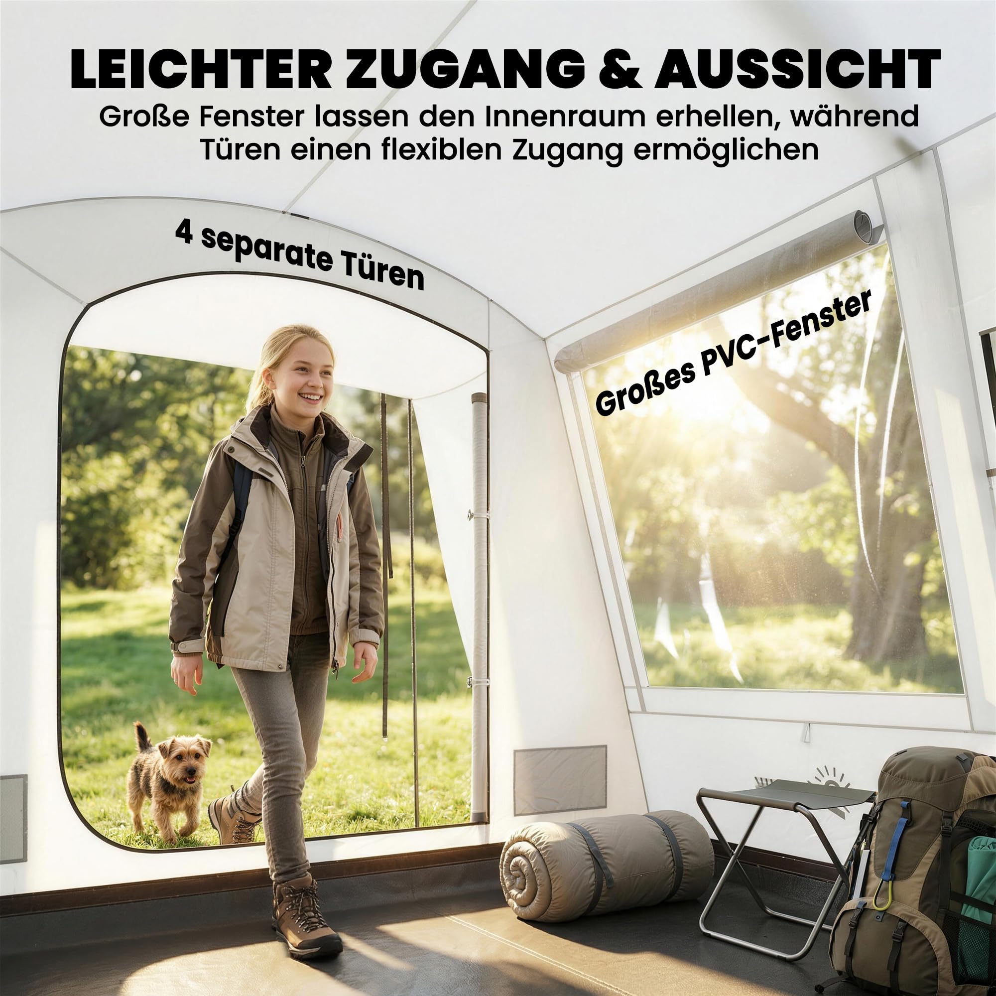 Outsunny Tente arrière pour 2 à 4 personnes - 320 x 280 x 205 cm - Tente de voiture 2 en 1 - Tente tunnel étanche avec 4 portes - Fenêtres - Auvent - Bâche de sol - Sac - Tente de voiture - Tente