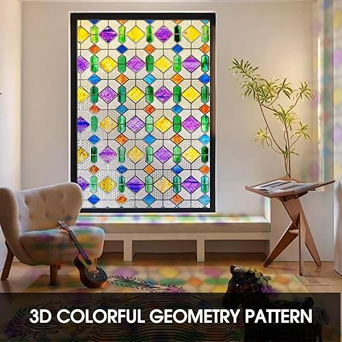 Miniatura 11 de Beautysaid Película de privacidad para ventana, vitral, prisma arco iris 3D, se adhiere a ventanas, bloqueo de calor, tinte para atrapasoles