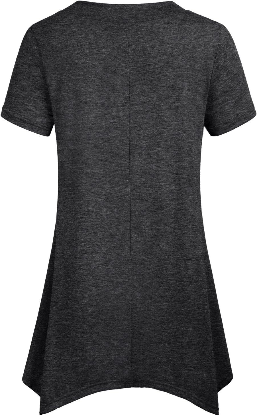 Miusey Womens Short Sleeve V Neck Asymmetrical Hemline Flowy Blouse Handkerchief Hem Tunic Tops - Image 3