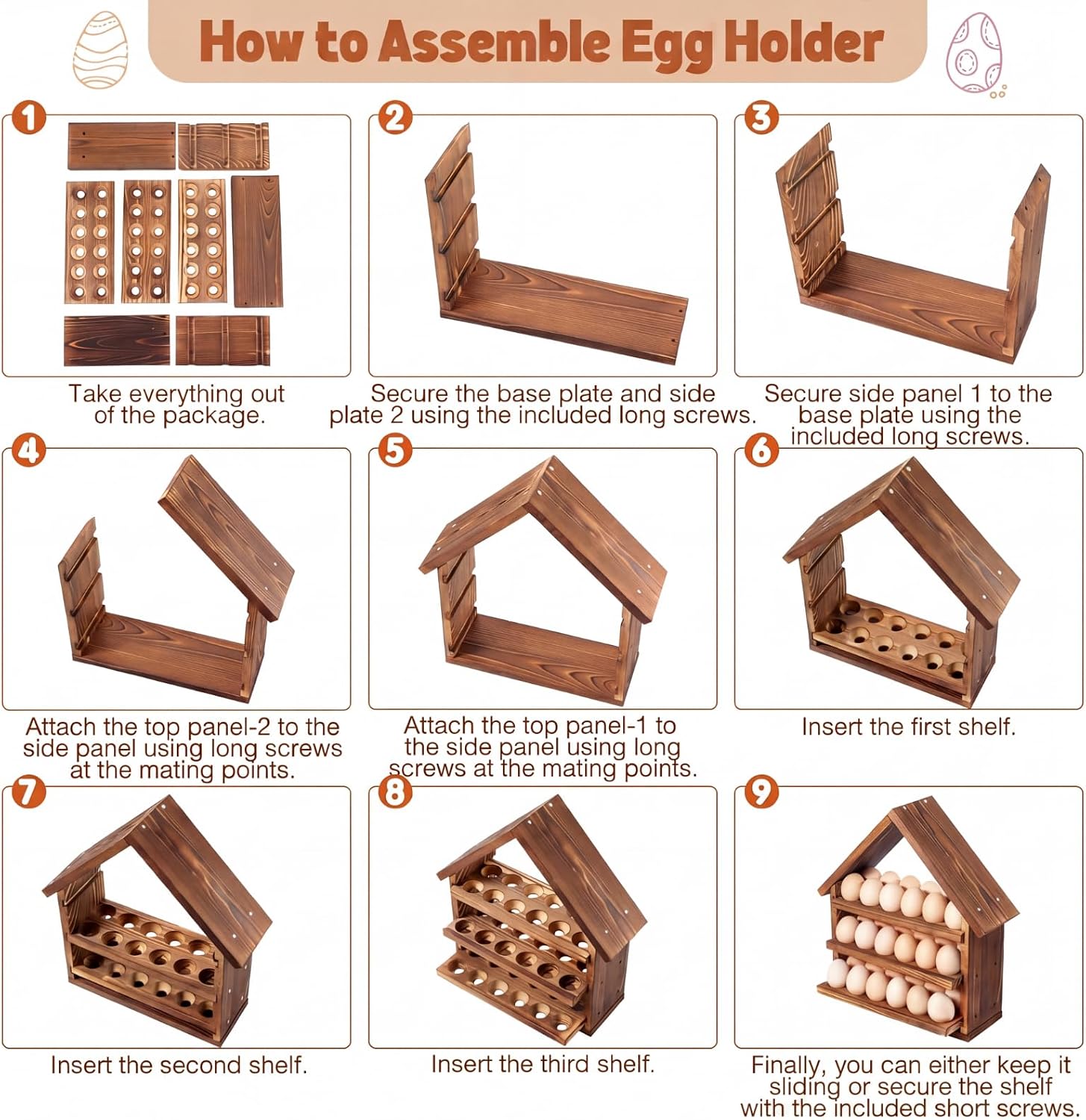 Remerry Wooden House Egg Holder Countertop,36 Hole,No Door,Brown image 4