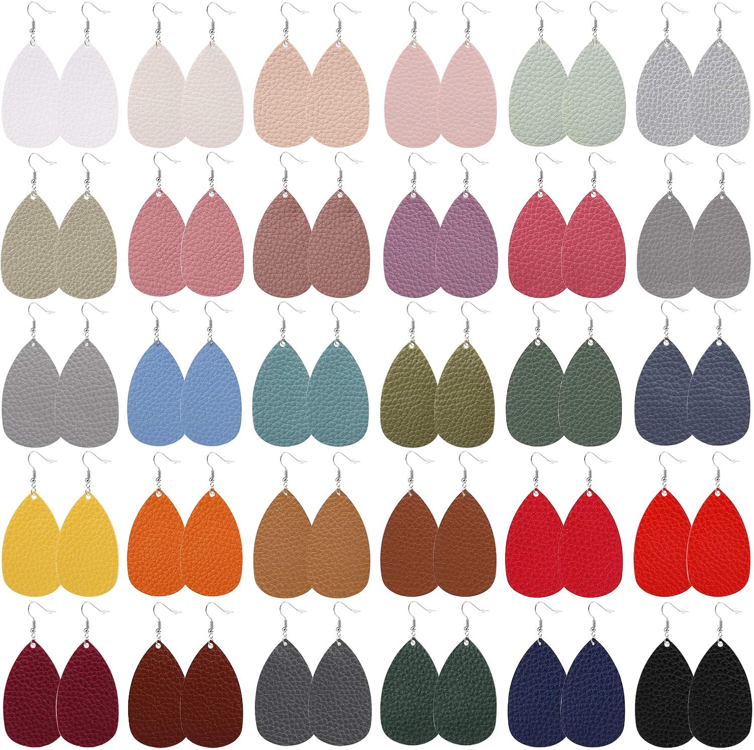 30 Pairs of Teardrop Double-sided Leather Earrings with 30 Color for Women Girls Jewelry Fashion and Valentine Birthday Party Gift
