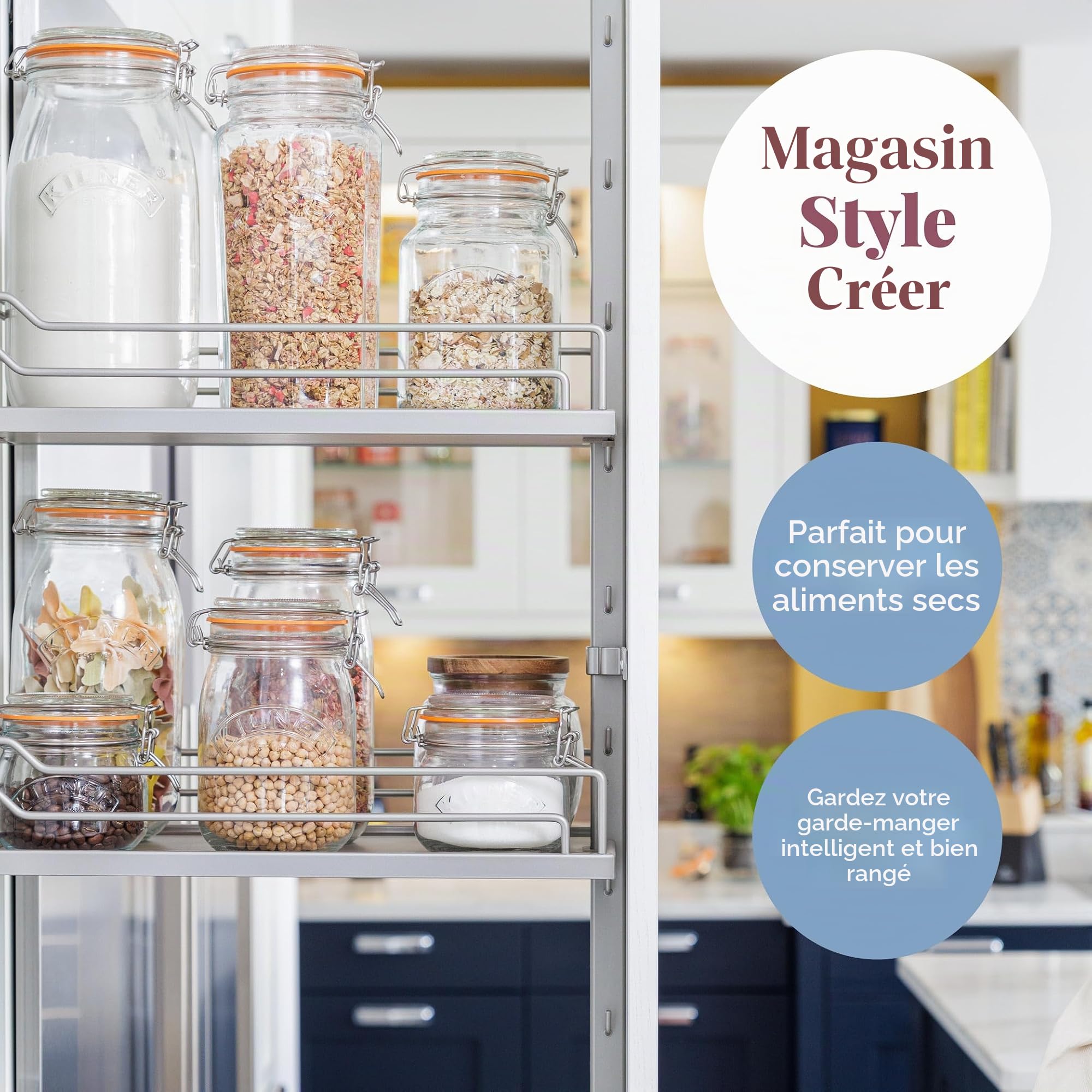 Kilner Bocal carré en verre hermétique de 3 l (3 000 ml) pour conserver des fruits entiers et des légumes et stocker des céréales, des pâtes, des biscuits pour animaux domestiques