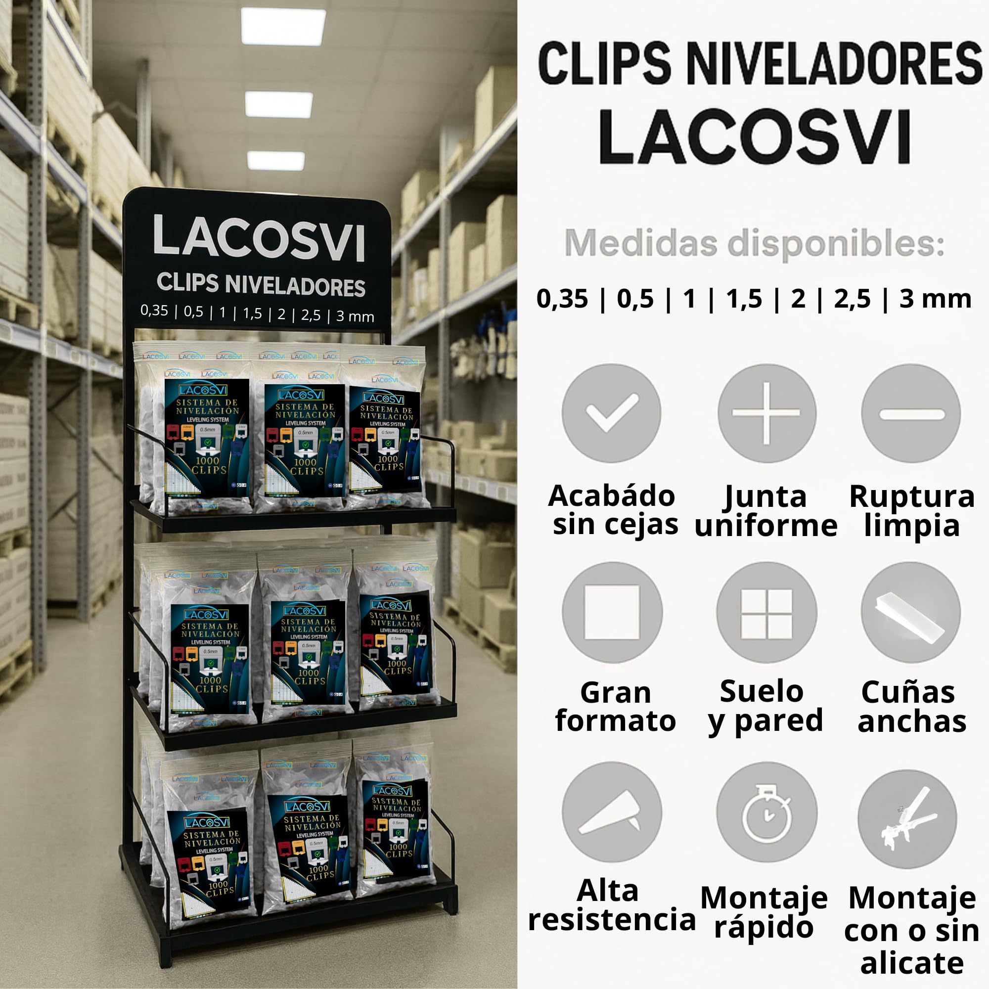 Clips Niveladores de Piso y azulejos De 0,5mm, de Ancho Incluye 1000 Piezas Separadoras de Junta, Sistema de nivelación sin Labios para profesionales del Alicatado y Bricolaje Color Blancas (0.5 mm)