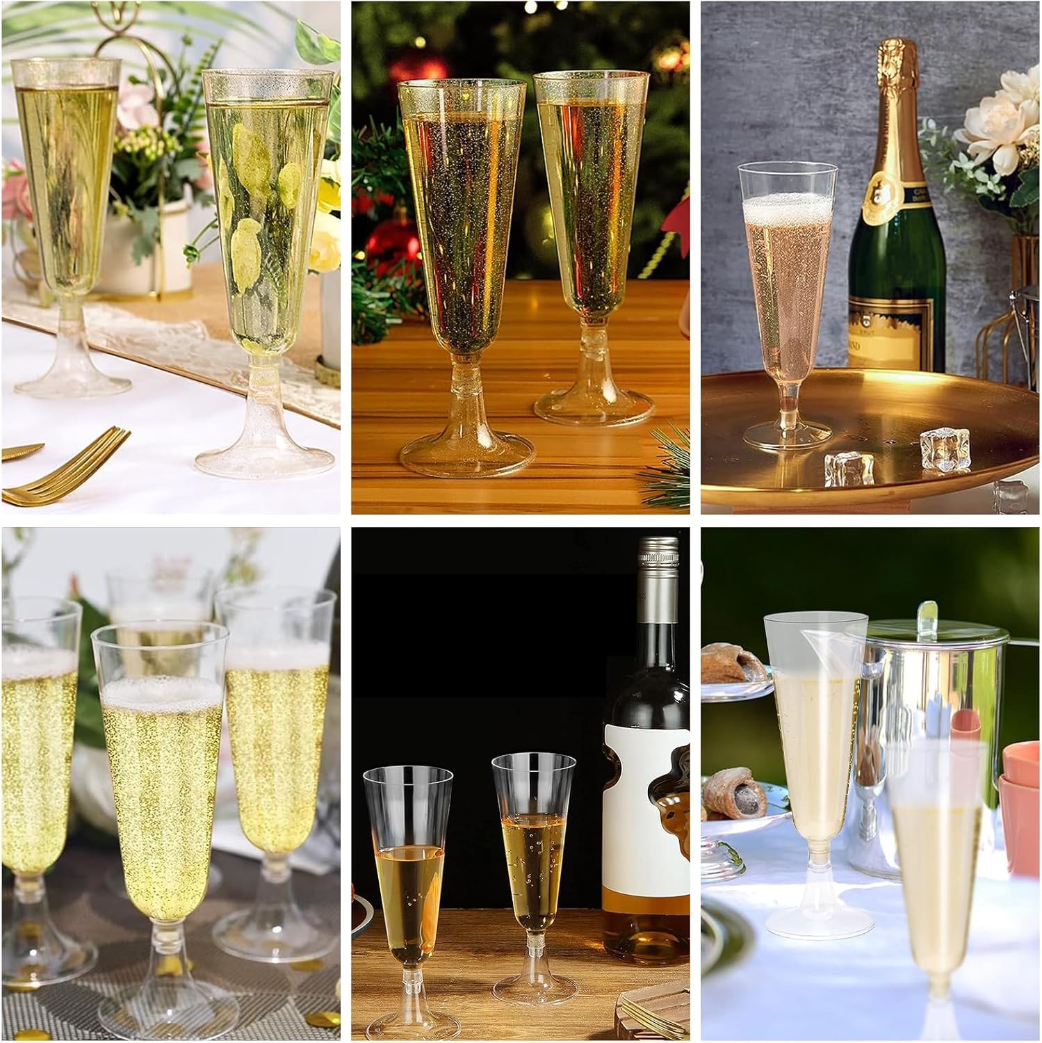 60 Flute da Champagne Eleganti in Plastica, 160ml, Calici Rigidi, Bicchieri Trasparenti Per Vino, Feste, Matrimoni, Compleanni