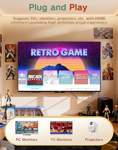Miniatura 5 de Palo de juego retro Plug-and-Play para TV con HDMI 4K, más de 20,000 juegos clásicos y controladores inalámbricos duales (64 GB, negro)