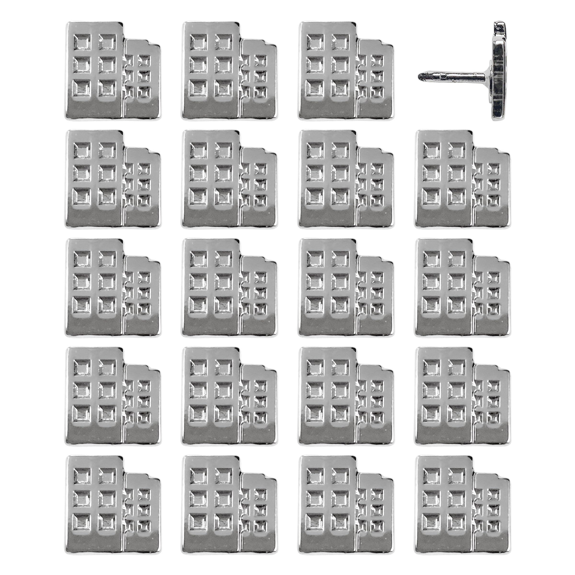 Building Push Pins - Silver Metal Building Pins - for Cork Board, Maps, or Lapel Pin Use - Designed in USA - Set of 20
