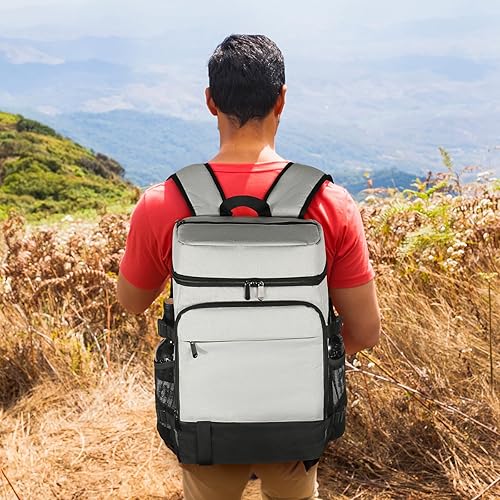 Miniatura 3 de Mochila enfriadora, 35 latas, mochila térmica aislada, 2 compartimentos a prueba de fugas, mochila de almuerzo para viajes, campamento, mochila