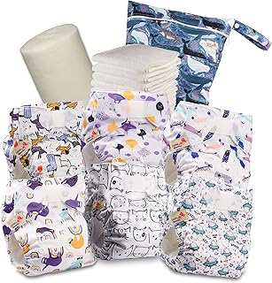 Littles & Bloomz Stoffwindeln – Pocket-Stoffwindeln mit Klettverschluss, 6 Windeln + 6 Einlagen, Bambusvlies & Nasstasche, 617VM6
