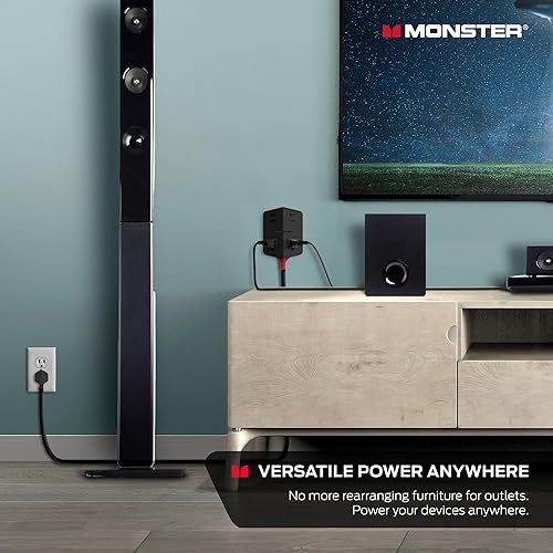 Miniatura 7 de Monster Power Shield Extensor de toma de corriente de pared magnético, enchufe de pared múltiple con 2 tomas de CA, 3 puertos USB-A y 1 puerto USB-C