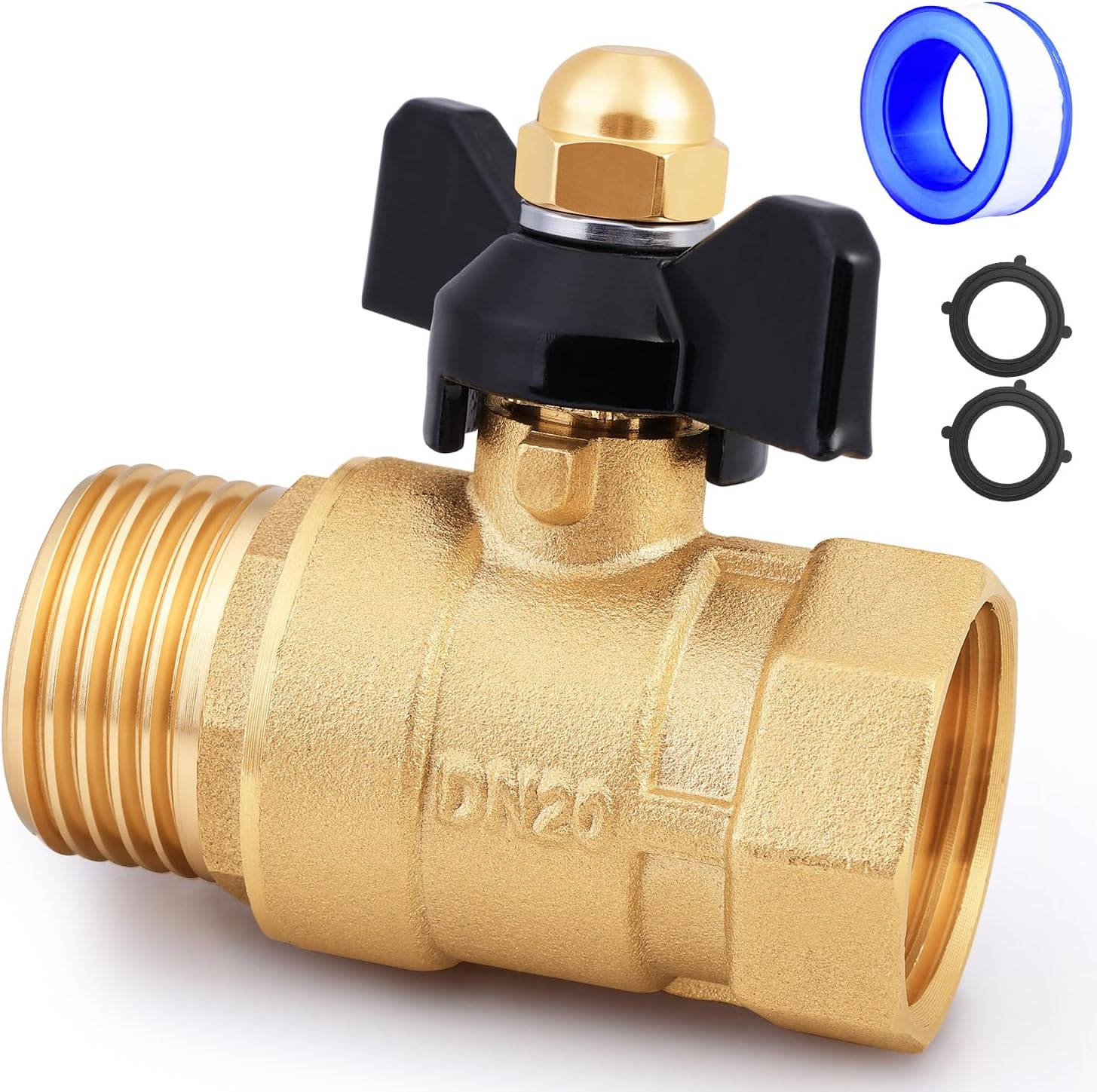 UNWAVER Garden Hose Shut Off Valve,3/4" GHT Heavy Duty Brass Full Flow No-Restrict Water Shut-Off Ball Valve Connector with Extended Handle,Outdoor Lawn Hose End Control Valve（ Long Handle 2PCS)