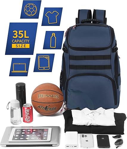 Miniatura 2 de Mochila grande de baloncesto para hombres, mujeres y niños, bolsa de baloncesto con compartimento para bolas, bolsa para zapatos, capacidad de 35
