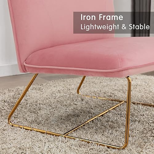 Miniatura 7 de Okeysen Silla moderna de mediados de siglo, silla decorativa sin brazos, 17 pulgadas de alto, silla auxiliar de terciopelo, cómoda silla de lectura