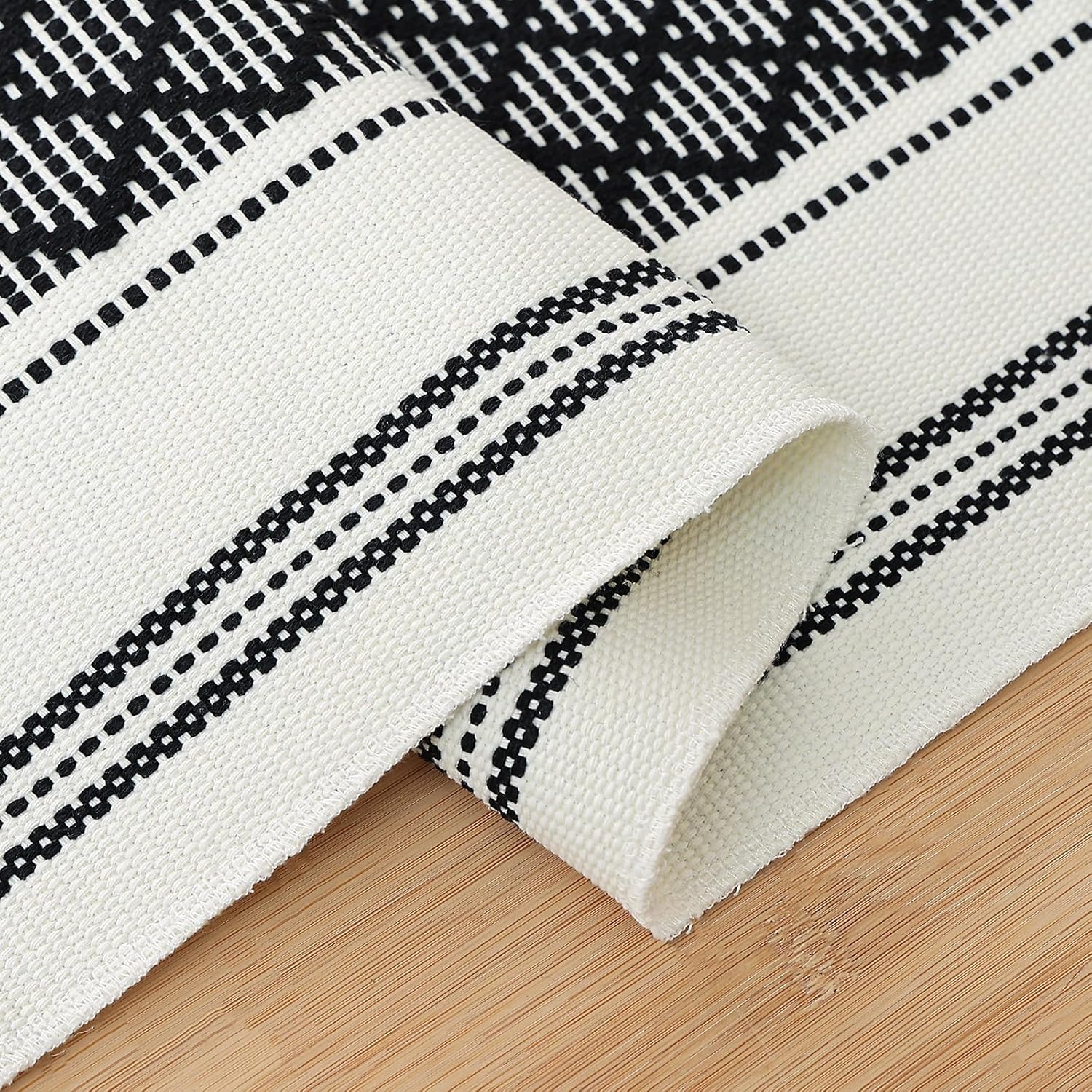 Rustic Table Runner with Tassels, Black and White Bicolor Woven, Washable, 14"x90", Perfect for Entryway, Dining Room, Kitchen, Weddings, Holidays, and Party Decor