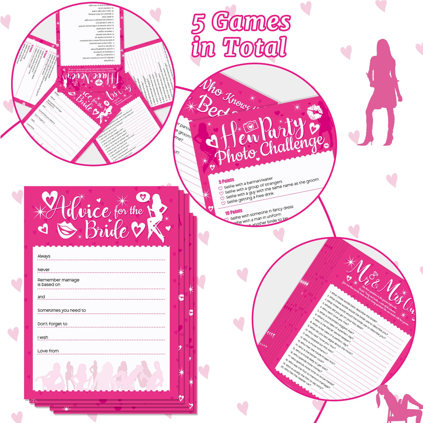 HOWAF 41 Hen Party Games, Includes 5 Games, Advice for the Bride Cards Who Knows The Bride Best, Mr & Mrs, I Have Never - Image 3