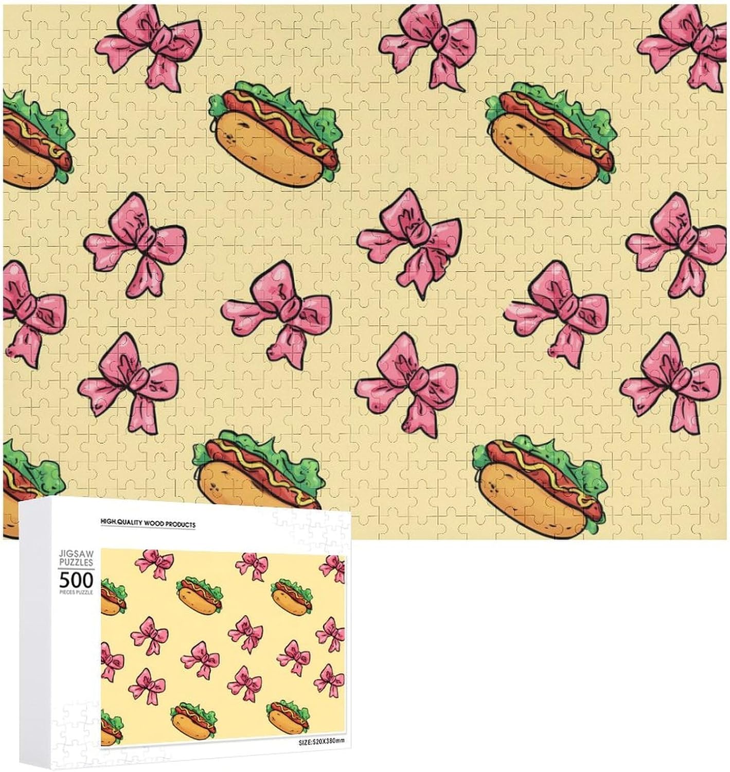Bow Hot Dog Puzzles for Adults 500 PCS Wooden Jigsaw Puzzle Wall Decor Christmas