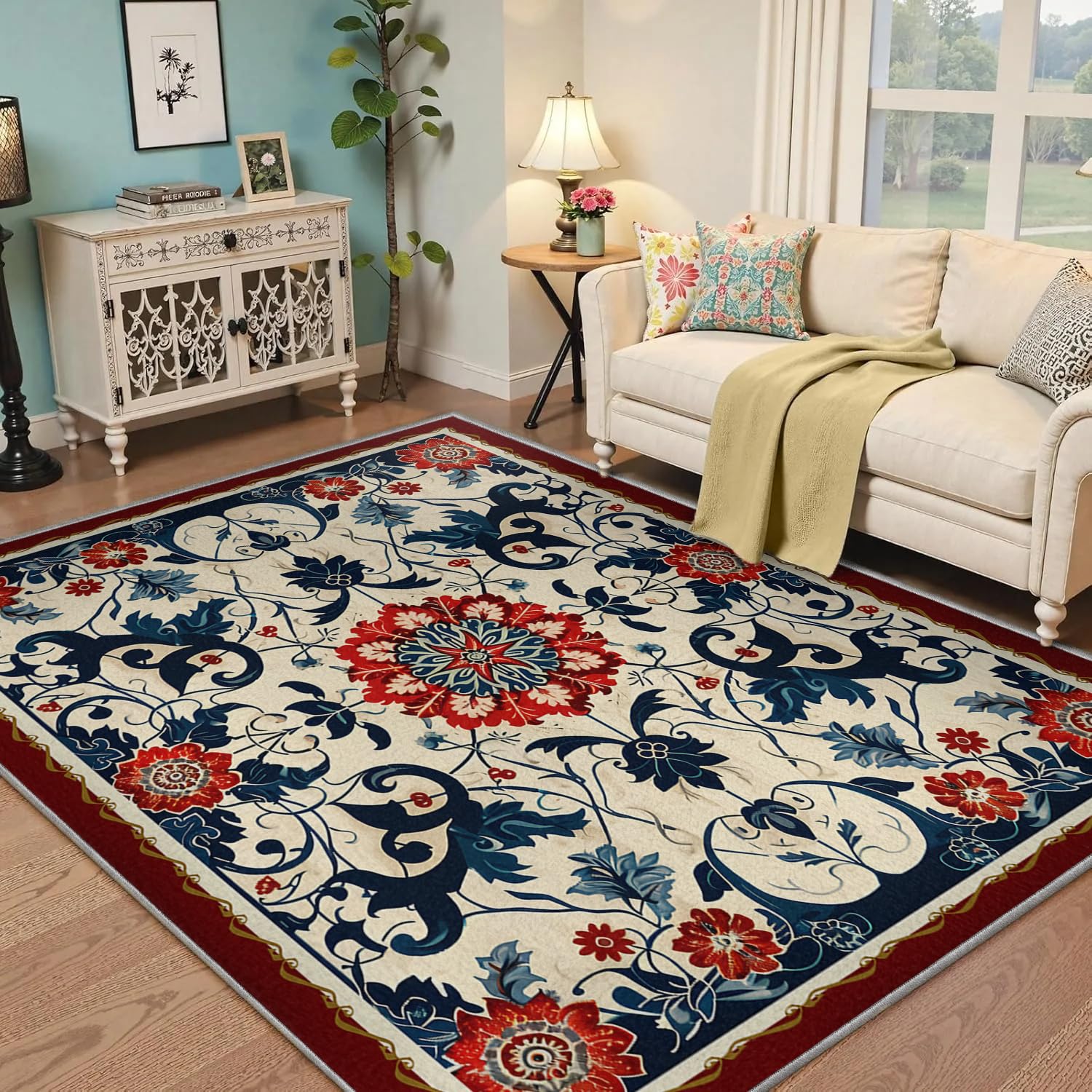 Tapis lavable pour salle à manger 150x240cm abstrait et fin style classique