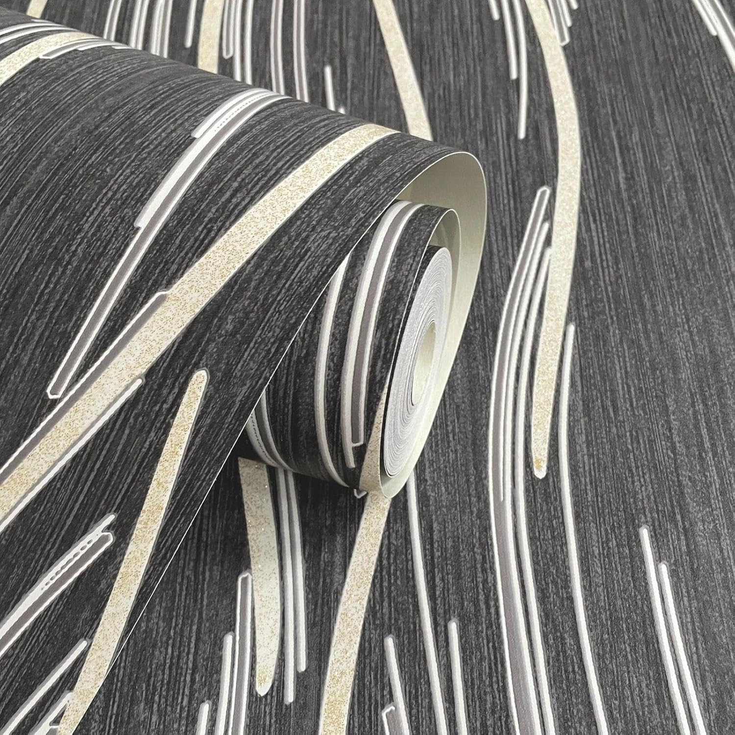 Shimmer Wave Classic Stylish Wallpaper Black/Gold World of Wallpaper AF0023