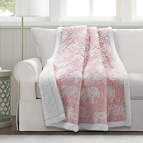 Lush Decor Elephant Parade - Manta Sherpa de 60 x 50 pulgadas, color rubor