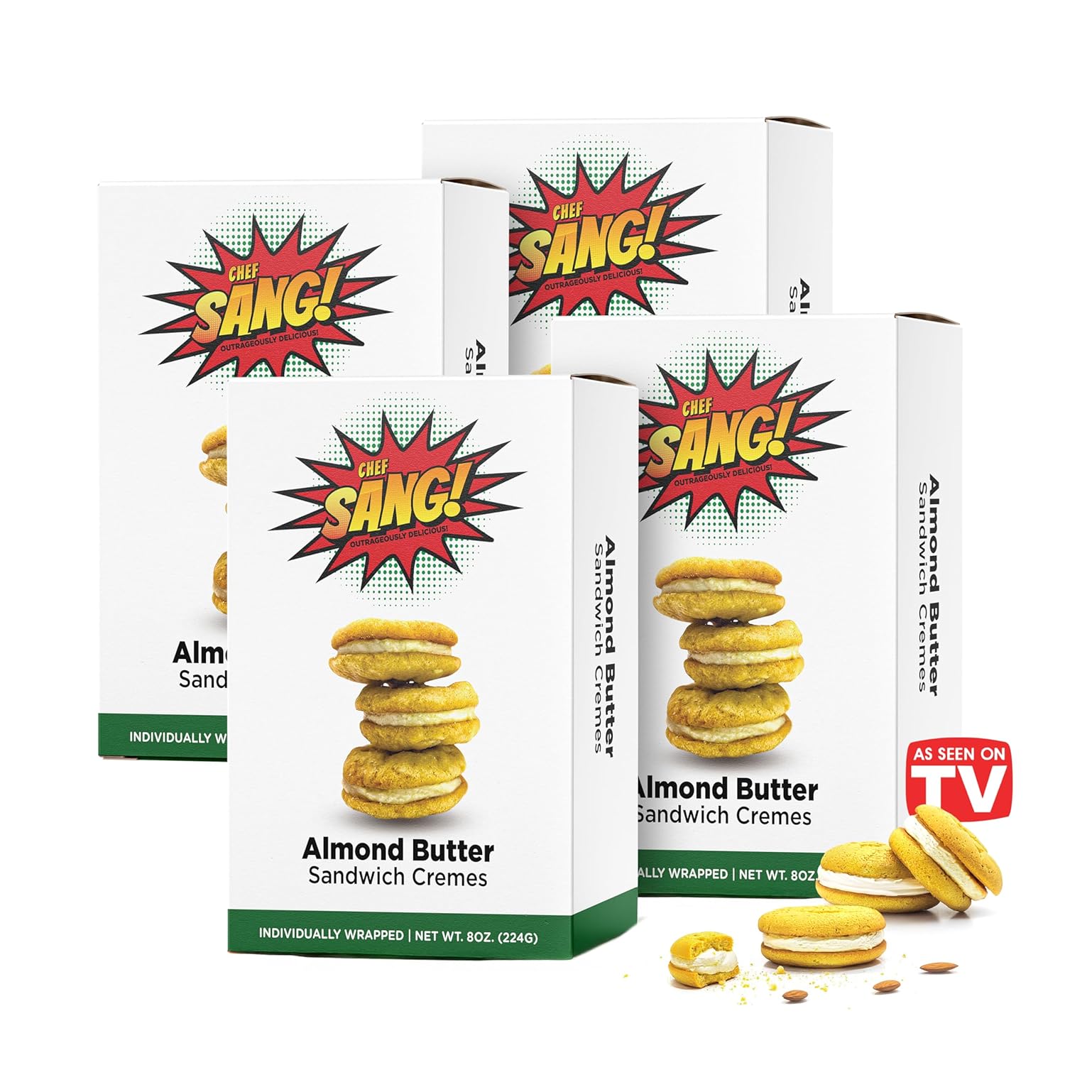 CHEF SANG! Sandwich Cookies | Individually Wrapped Cookies | Real Almond Butter Cream Filling | No Artificial Flavors or Preservatives | Non-GMO | Travel Friendly | 6oz (Pack of 4)