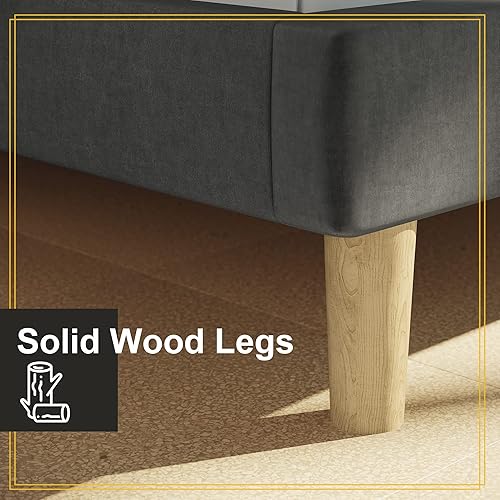 Miniatura 10 de LIKIMIO Marco de cama individual plataforma tapizada de terciopelo con cabecera y listones de madera fuertes no necesita somier sin ruido fácil