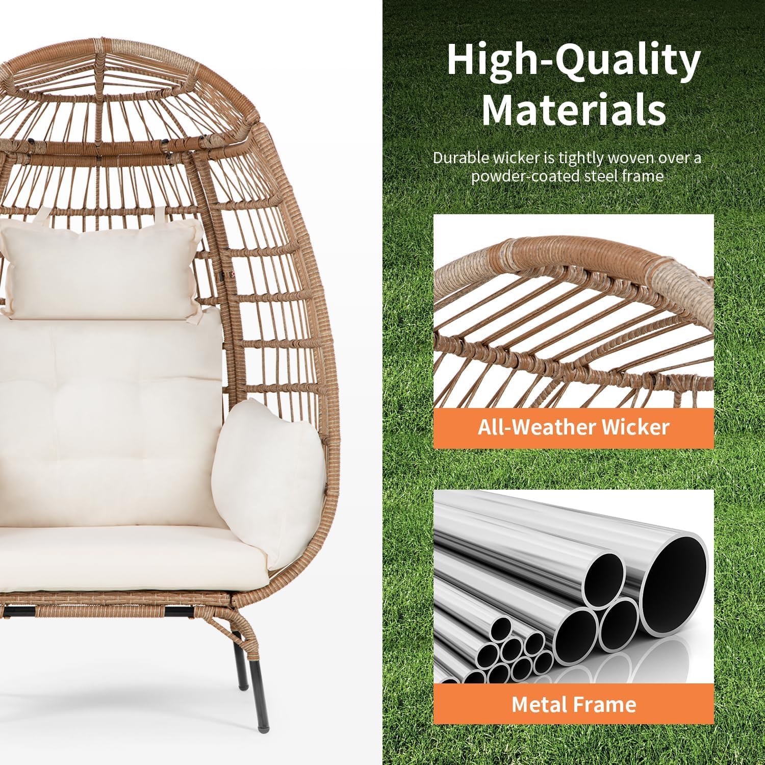 Oversized Egg Chair with Stand, Room Decor Aesthetic Reading Chair, Lounge Chairs for Outside Wicker Egg Chair, Outdoor Chairs Comfortable Rattan Chair, 352Lb Capacity Patio Chairs Outdoor Furniture