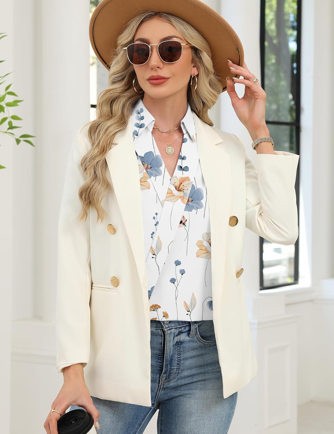 LOMON 3/4 Length Sleeve Womens Tops Dressy V Neck Collared Shirts Trendy Business Casual Work Blouses Vacation Outfits 2026 - Image 5