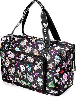 Tokidoki 여성용 여행용 휴대용 가방, 30L-40L 항공사 승인 확장 가능한 귀여운 위켄더 더플 백, 블랙., 패션