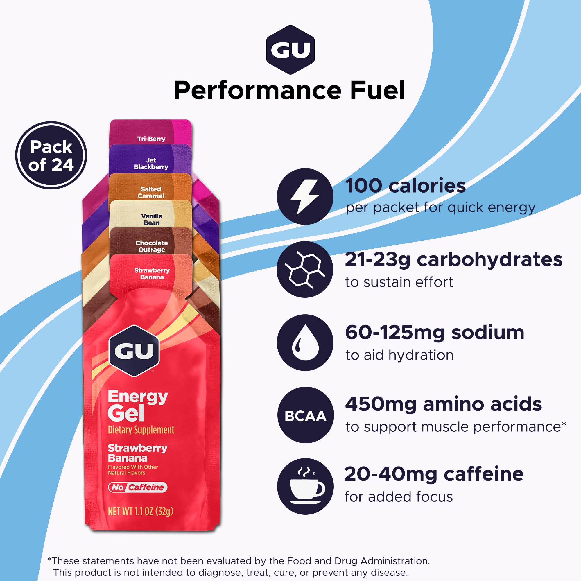 GU Energy Original Sports Nutrition Energy Gel, vegan, glutenfrei, koscher und milchfrei für unterwegs, Energie für jedes Training, 24 Stück, verschiedene Geschmacksrichtungen