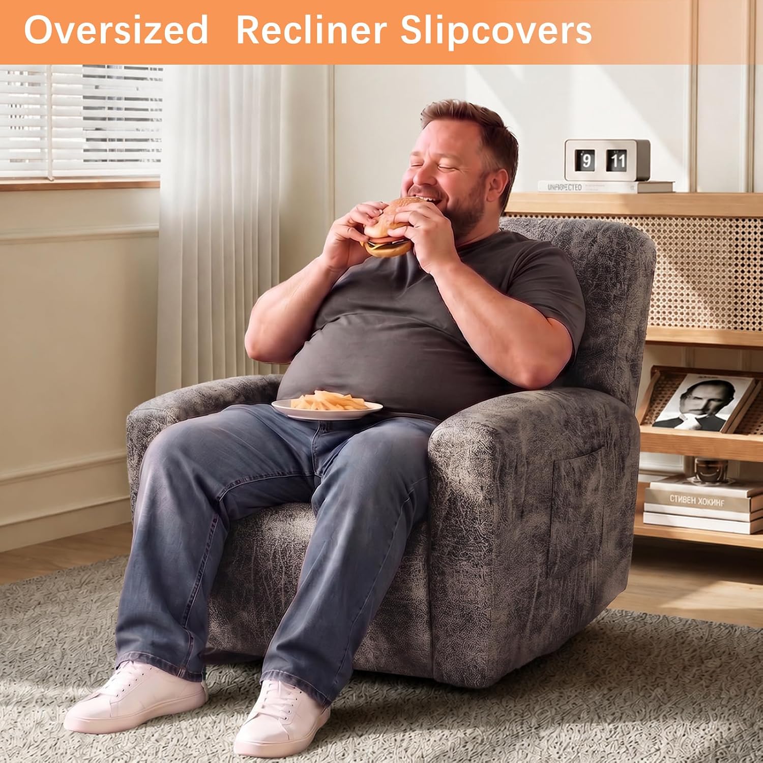 HEBE Recliner Chair Covers Washable Waterproof, Oversized Leather Like Stretch Recliner Slipcovers, Reclining Chair Cover Protector Stay in Place for Lazy Boy Recliner