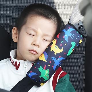 Car Seat Belt Pillow for Kids with Clips,Seat Strap Belt Covers Pad Cushion,Car Seatbelt Cover Pillows for Toddlers(Dinosaur Black)