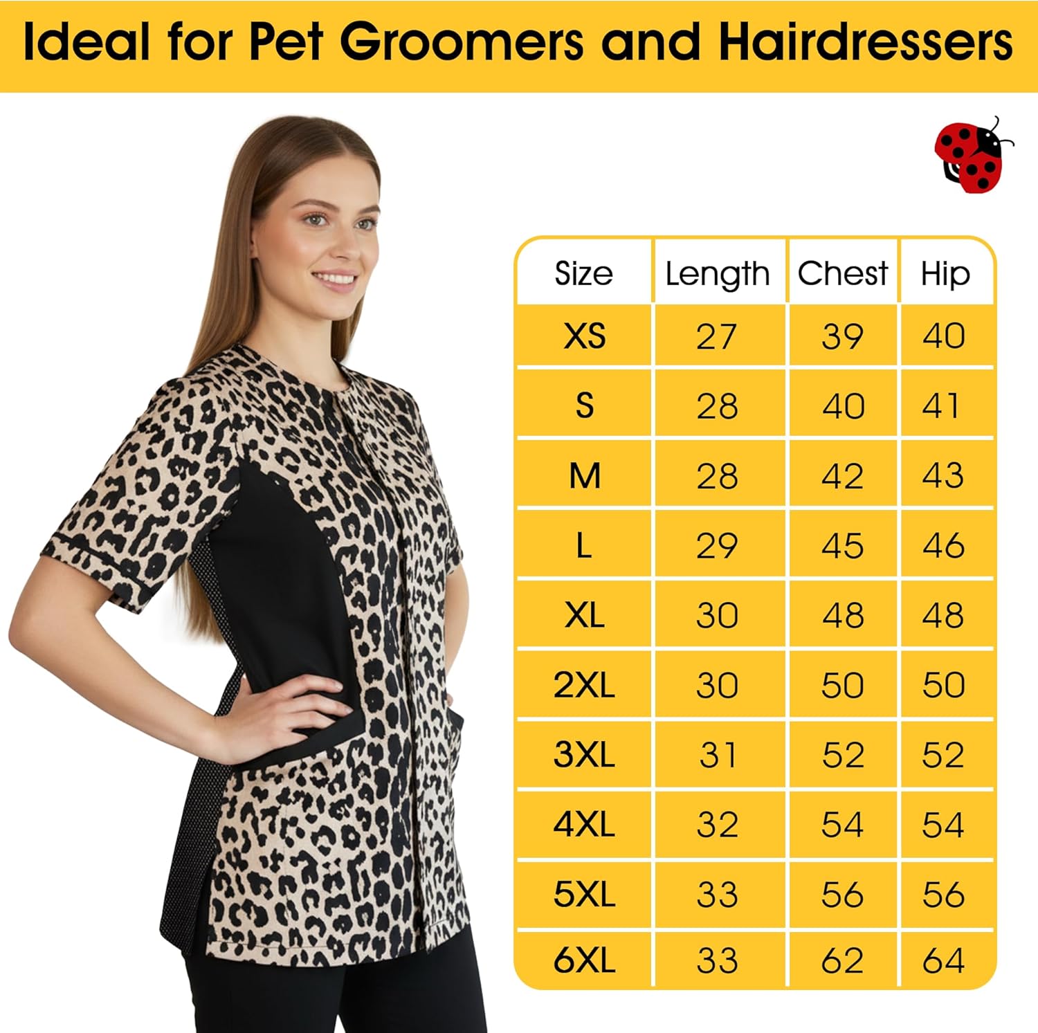 Ladybird Line 716 Leopard Waterproof Pet Grooming Jacket, Breathable Mesh Lining, Hair Bleach Resistant, Adjustable Back Belt