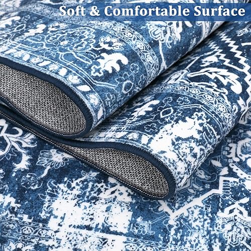 Miniatura 6 de Alfombra lavable de 5 x 7 pies, alfombra tradicional oriental, resistente a las manchas, para sala de estar, dormitorio, antideslizante, decoración