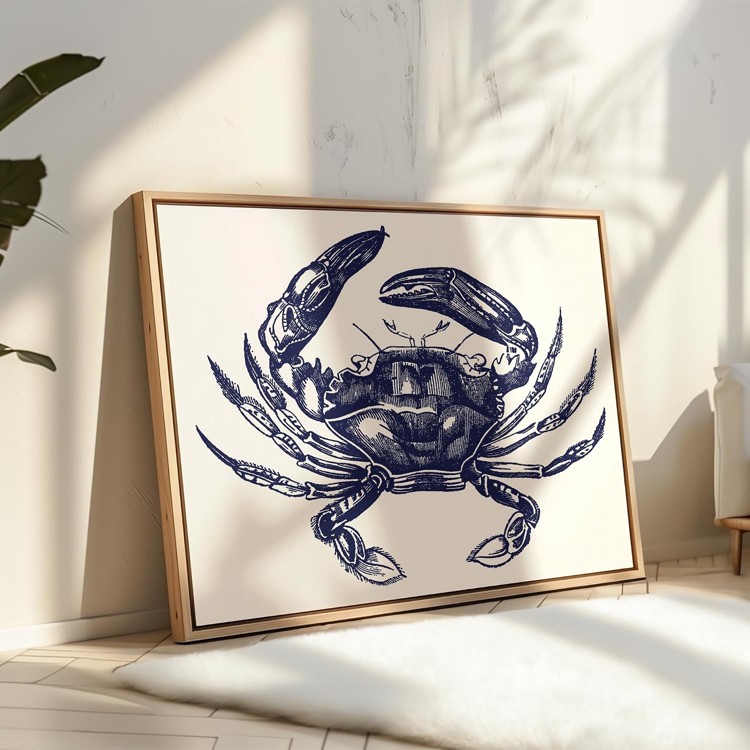 Poster Master Aquatic Poster - Navy Blue Crab Print - Crab Art - Marine Life Art - Gift for Men & Women - Nautical Wall Decor for Living Room, Bedroom, Ocean or Beach House - 8x10 UNFRAMED Wall Art