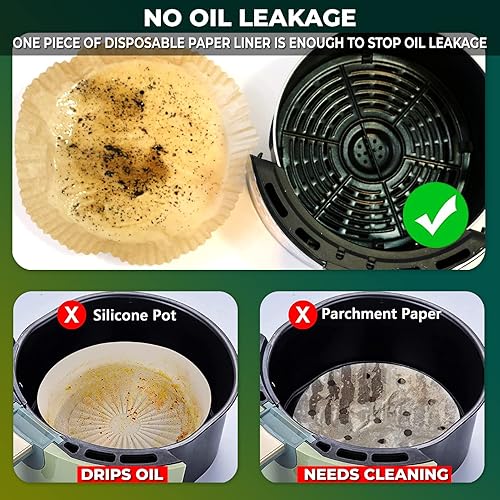 Miniatura 5 de Forro de papel desechable para freidora de aire, 100 unidades antiadherentes desechables para cocinar, asar, hornear, hojas de papel pergamino de