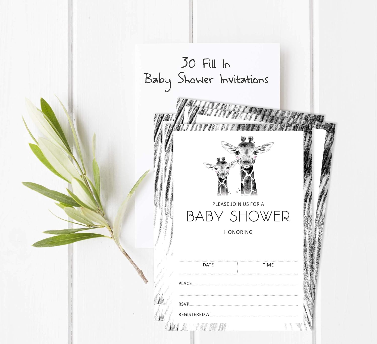 Set of 30 Giraffe Baby Shower Invitations-Diaper Raffle Tickets and Baby Shower Book Request Cards Jungle Animals Invites Its A Boy Its A Girl