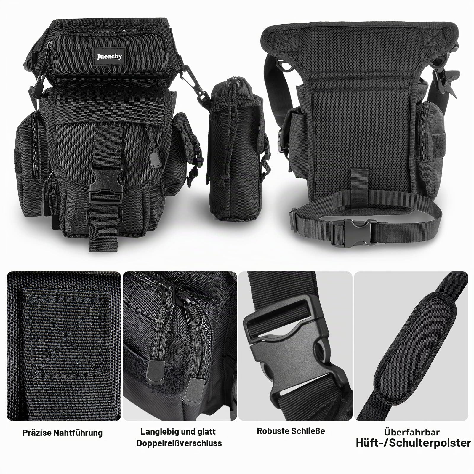 Jueachy Taktisch Beintasche Wasserdicht Bein Taschen Herren Motorrad Beinbeutel Hüfttasche Drop Leg Bag Militär Hüft Gürteltasche Wandertasche Werkzeug Tasche mit Flasche Tasche für Camping Fishing