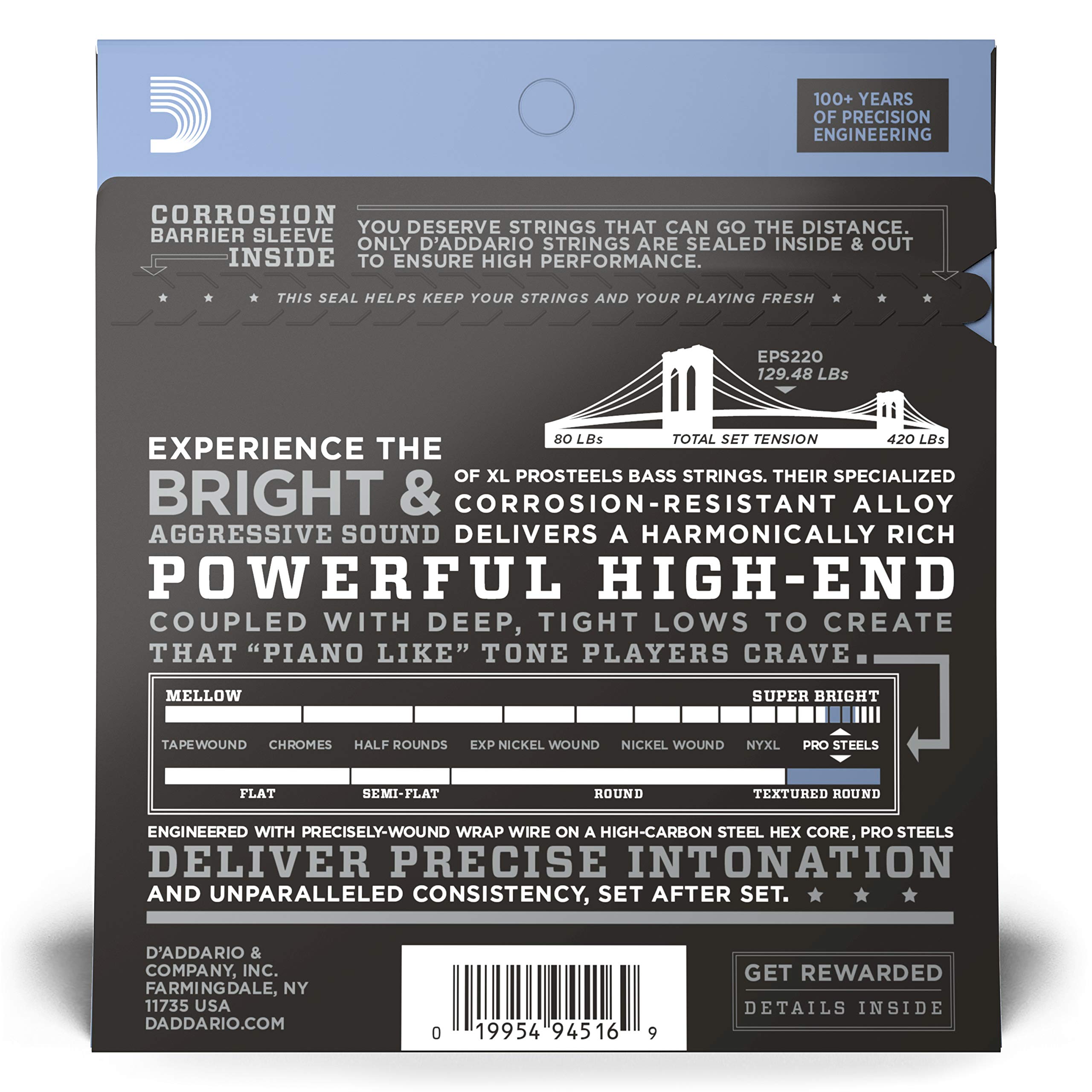 D'Addario XL ProSteels Struny Basowe EPS220, 40-95, 4-String