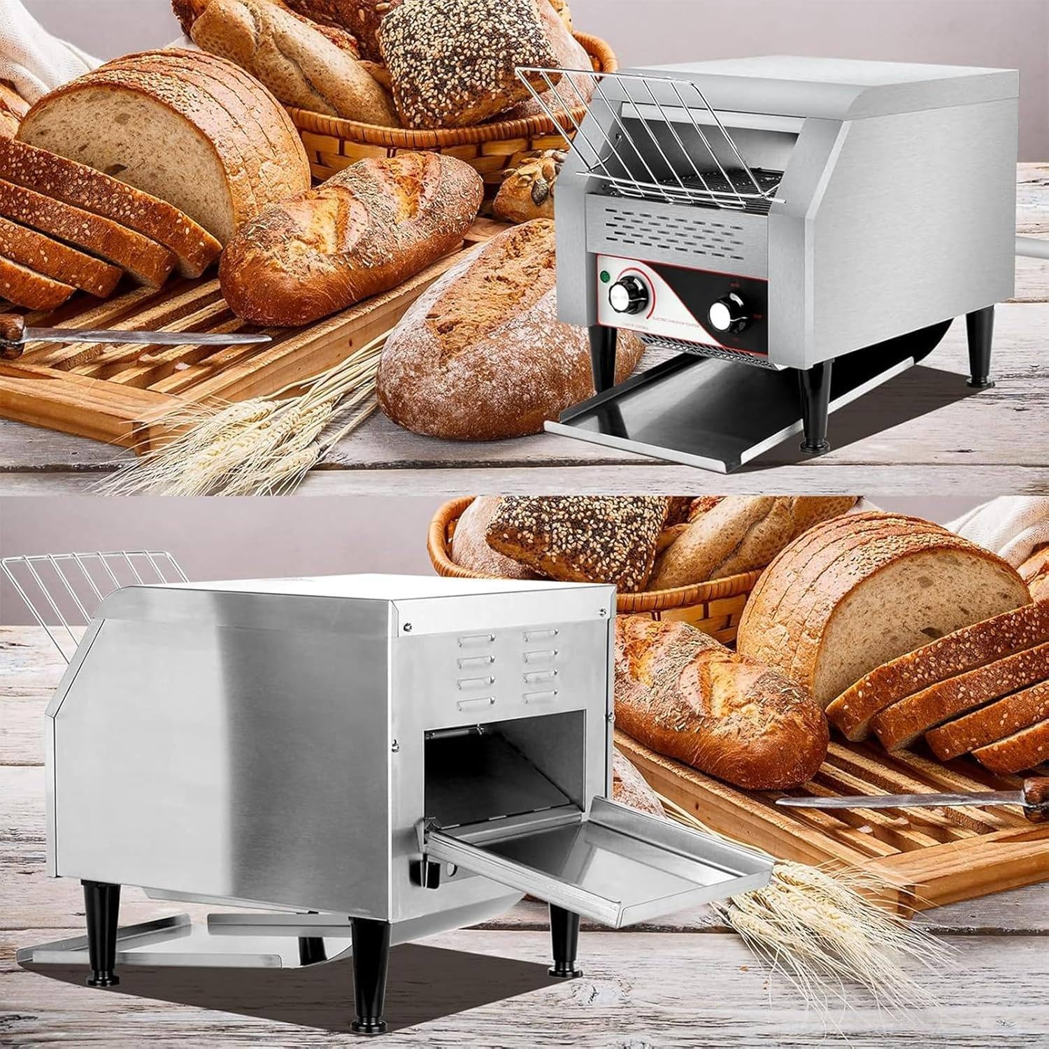 Tostadora Comercial De Cinta Transportadora, 150/300/450 Rebanadas/Hora, Tostador de Cinta Doble,para Restaurantes, con 7 Niveles De Tostado, para cruasán de Bagel 150