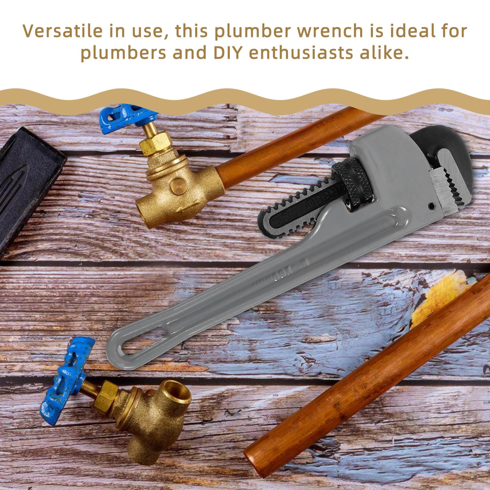 Llave de Fontanero Ajustable de 8 Pulgadas Llave Inglesa Pesada de Aleación de Aluminio y Acero Cromo-Vanadio Herramienta para Tuberías Resistente y Versátil para Fontanería