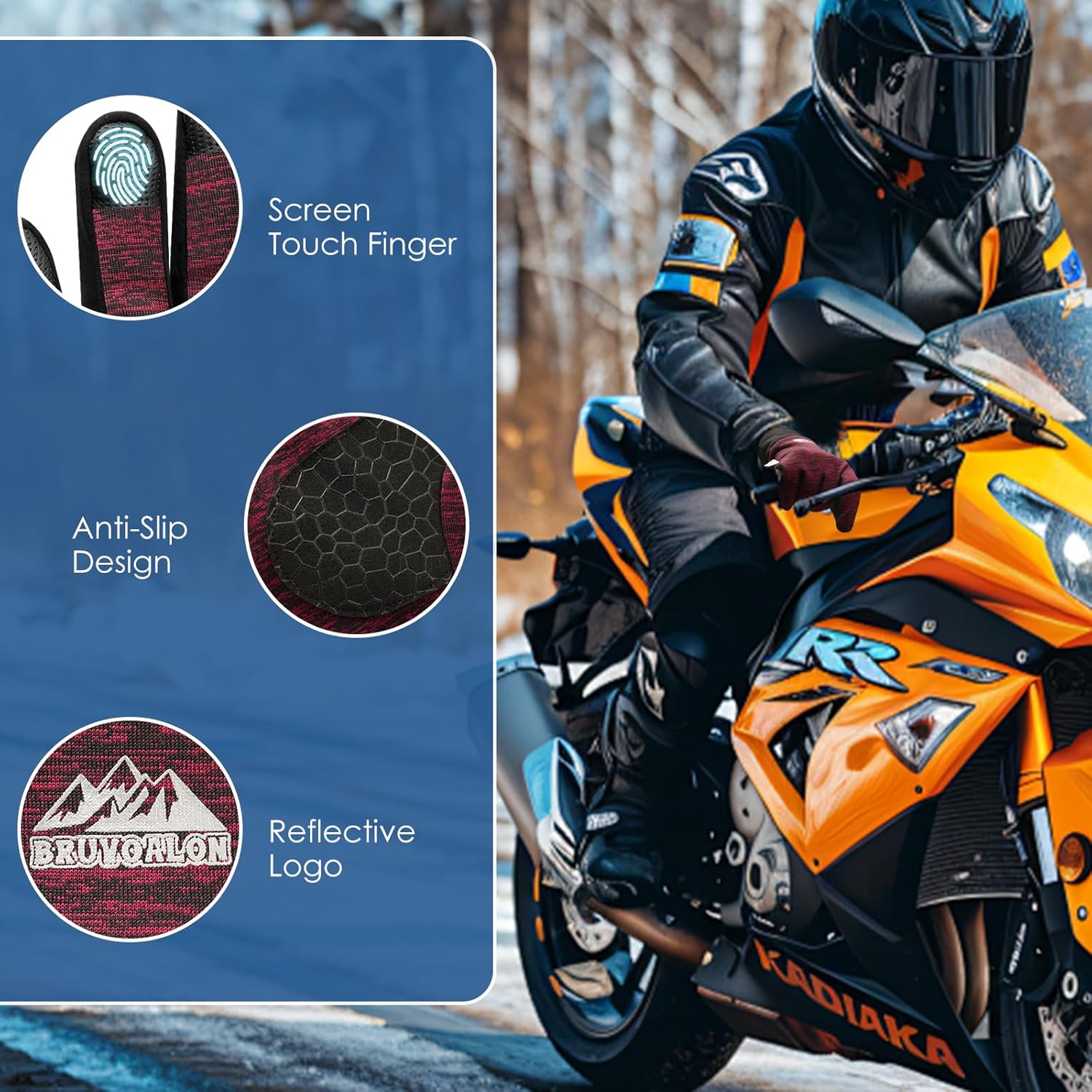 Bruvoalon Winter Gloves for Women & Men, 3M Thermal Insulation, Lycra Fabric, Touchscreen, Anti-Slip - Image 7