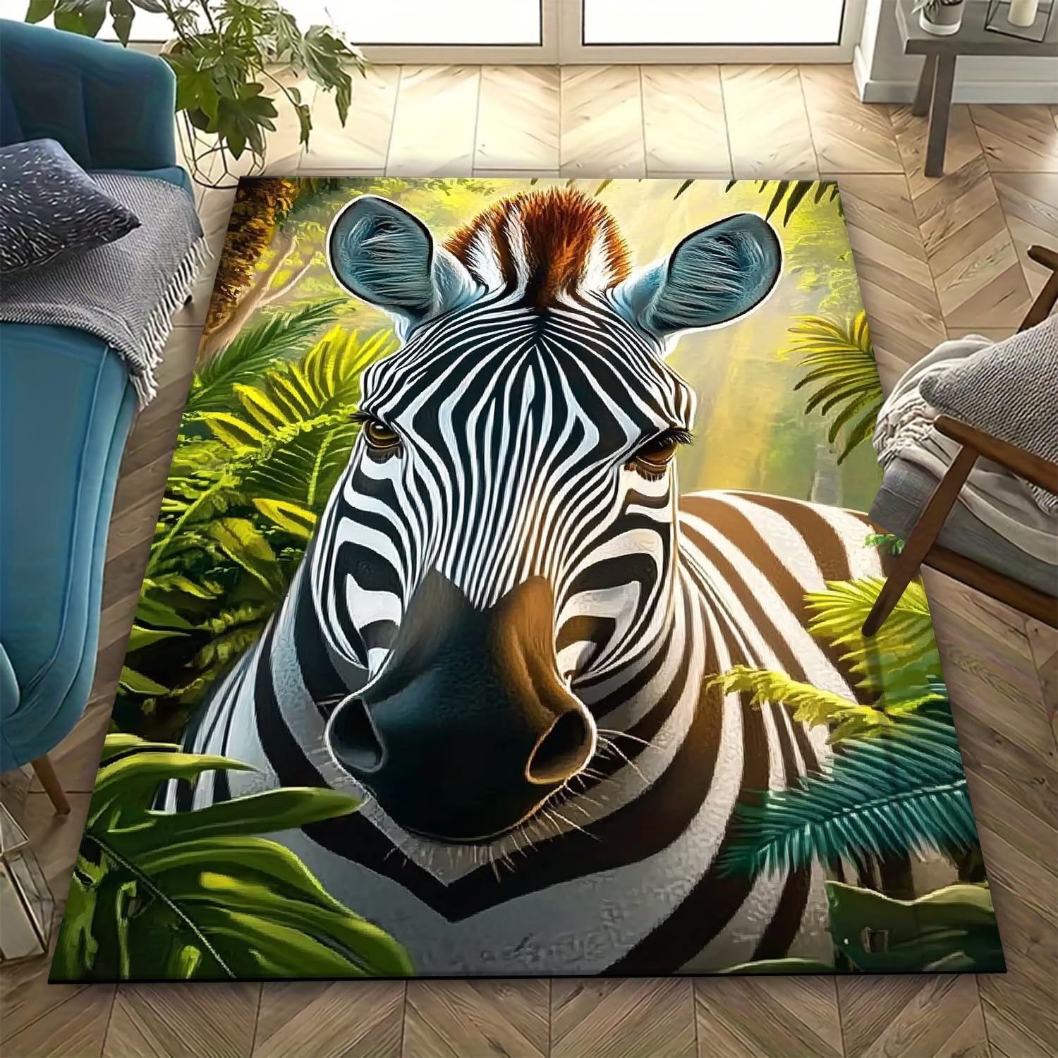 Tapis zèbre 3D grand format pour chambre d'enfant mignonne et espace de jeu doux