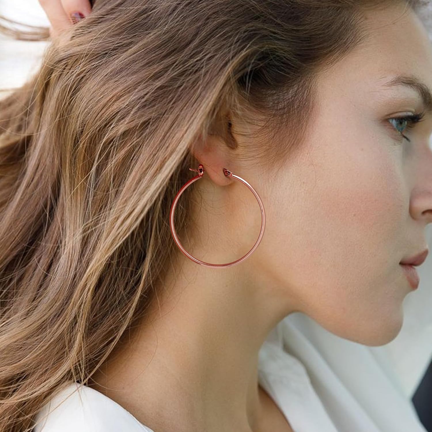 OOOPEL 3mm Wide Large Hoop Earrings for Women Hypoallergenic 925 Sterling Silver Post Gold Earrings Lightweight Silver Hoop Earrings Oversize Big Gold Hoops 30/40/50/60MM - Image 2